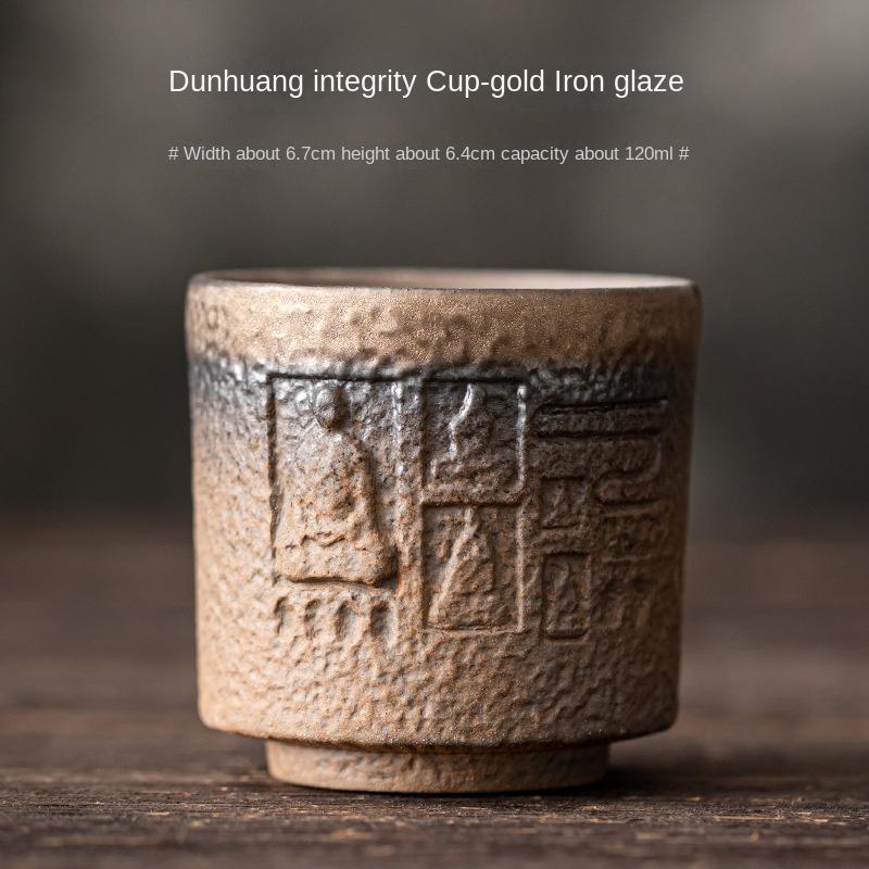 

Vintage Gilding Iron Glaze Dunhuang Cup Teacup Master Cup Handmade Ceramic Tea Drinking Small Cup Kung Fu Tea Set Mug 200ml