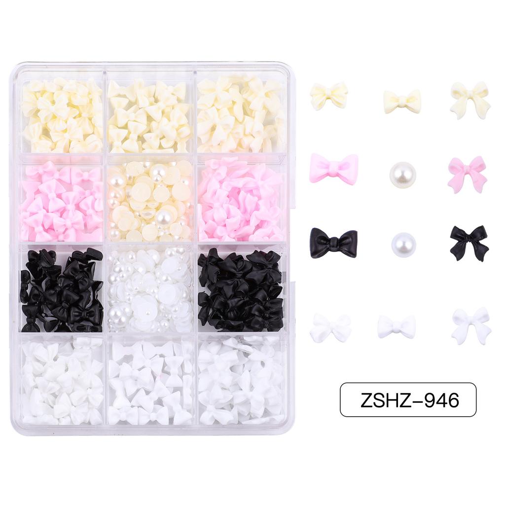 12-Grid Streamer Bow Tie Christmas White Red Resin Bow Nail Jewelry Mixed Set Diy