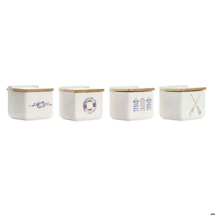 Salière avec couvercle bambou dolomite DKD Home Decor 12,5x12,5x11,5 cm (x4)
