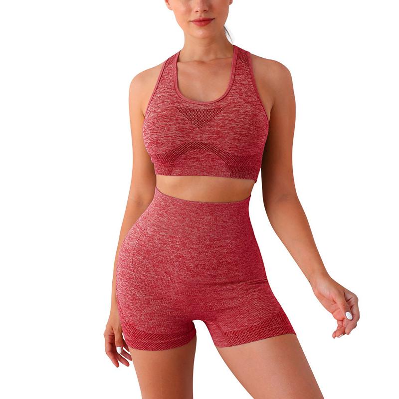 Sports and Fitness Tank Top Shorts Two-Piece Set of Tummy-Tucking Breathable Elastic Hip-Lifting Peach Trousers Quick-Drying Yog