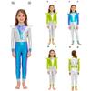Girls Alien Costume Set Long Sleeve Front Zip Bodysuit Shiny Metallic Outer Space Cutie Matched Hair Hoop