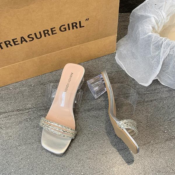 Fashion Women's Shoes Silver Ladies' Slippers Luxury Slides Pantofle Butterfly-Knot Square Toe Designer 2025 Block Butterfly-knot