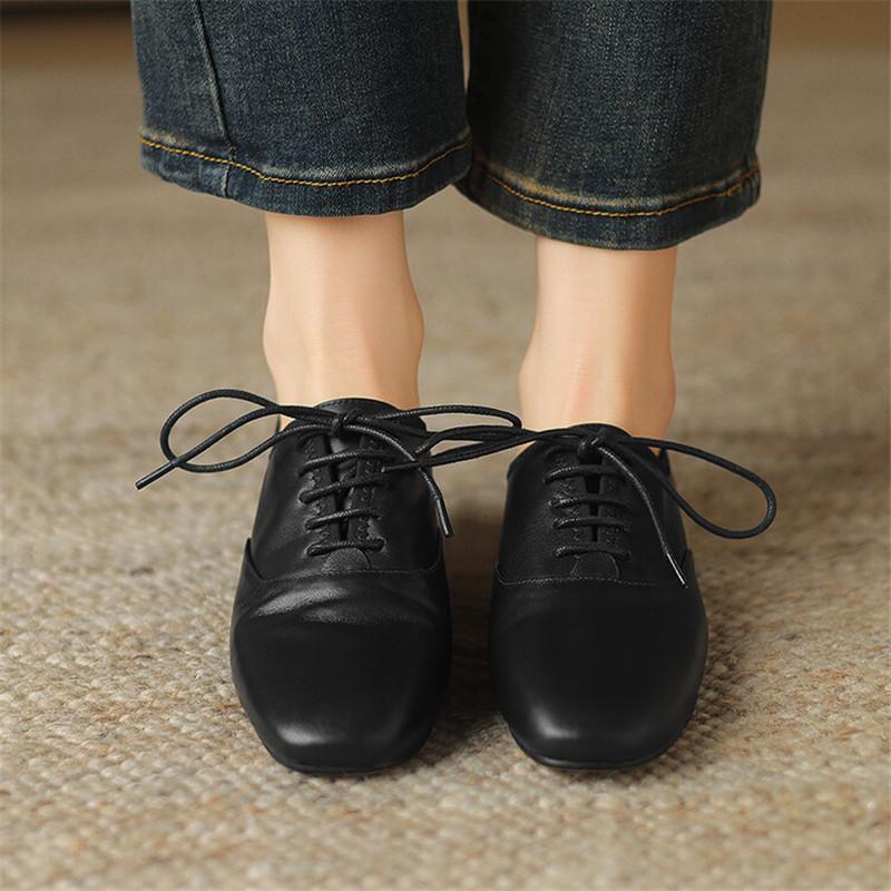 Móda Nové Mokasíny z Pravé Kůže na Šněrování Jaro/Podzim Kulatá Špička Nízký Podpatek Dámské Lodičky Boty pro Ženy Dámské Boty Pohodlné Baleríny