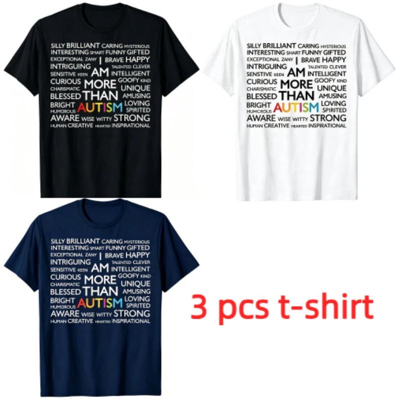 Funny Autism Letters Print Men's T-Shirts Summer Fashion Street Outdoor Casual T-shirt Tops for Men's and Women's Tees Top
