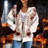 Damen Casual Halloween-Print Langarm Reißverschluss Hoodie Sweatshirt für Herbst und Alltag