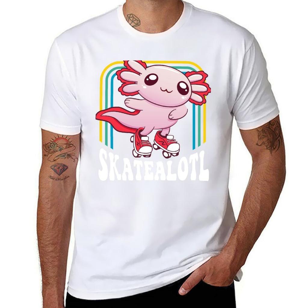 Funny Disco Roller Skate Axolotl  Pastel Kawaii Salaunisexder Skater Tshirt Big And Tall Casual Tshirt