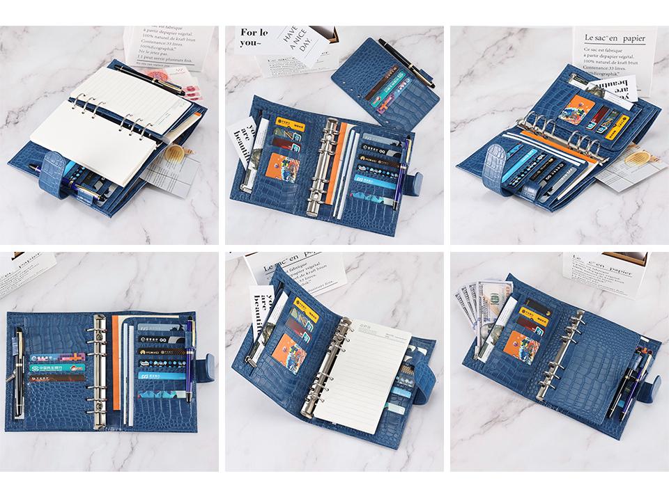 Portable Crocodile Pattern Leather Notebook with Card & Cash Slots
