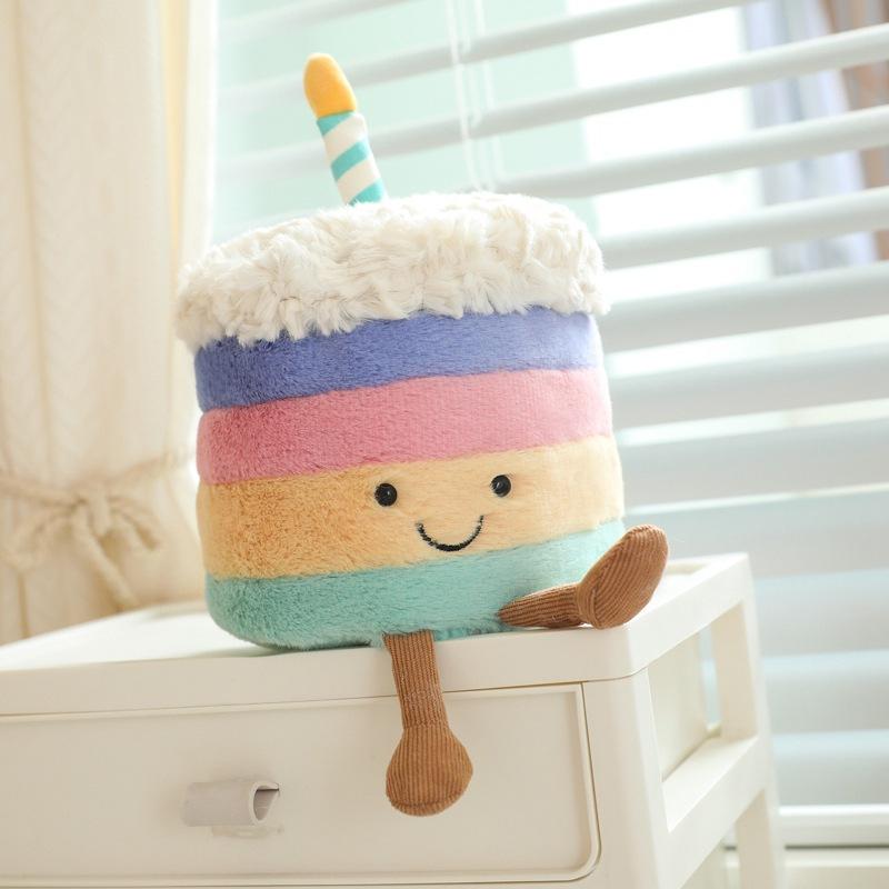 Cute Jc Style Rainbow Cake Plush Doll Happy Birthday Gift Doll Fun Atmosphere Gift