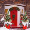 2 Pack 30' Pre-Lit Christmas Trees, LED Lights, Red Berries, Pine Cones, Battery Operated Yard Decor