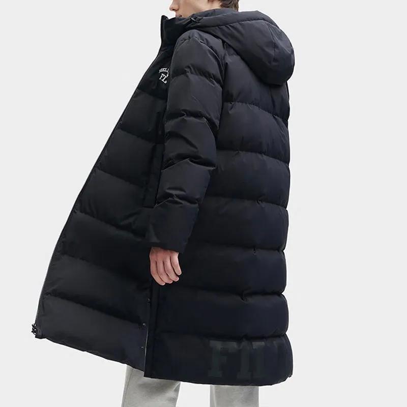 Fila Letter Print Hooded Long Down Jacket Black (Unisex) Down Jackets F51U349902F BK