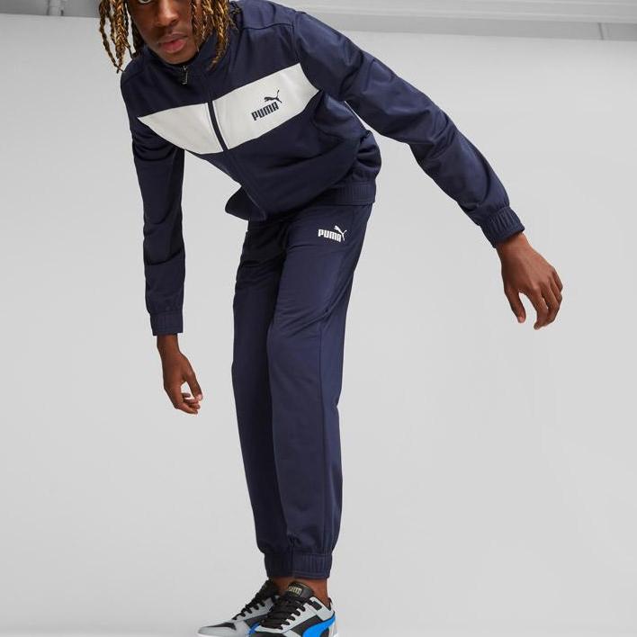 Puma Poly Suit Color Block Stand Collar Zip Top And Cuffed Pants Fleece Casual Sports Set Men suit Navy-Blue 678477-06