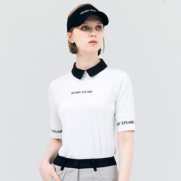 HENRY STUART Women'S Contrast Collared Sleeve T-Shirt White