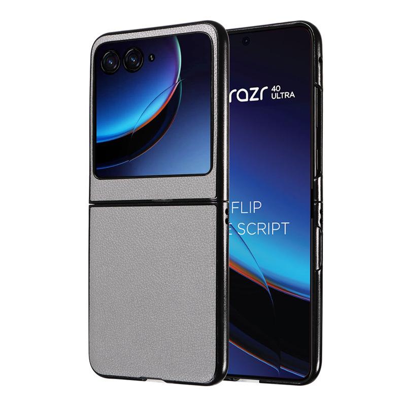 Phone Case for Motorola Razr 40 Ultra Covers with Leather Patch Lychee Pattern Shockproof Bumper Anti-fall Protective Cases
