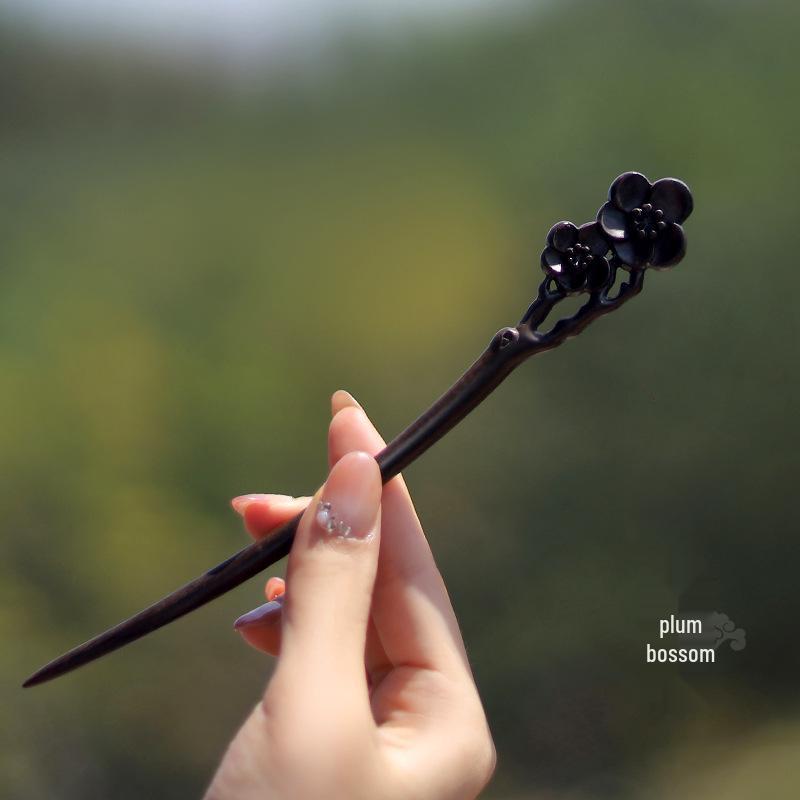 High-End Natural Ebony Wood Hairpin - Extended Chinese Ancient Style Black Hair Bun Accessory