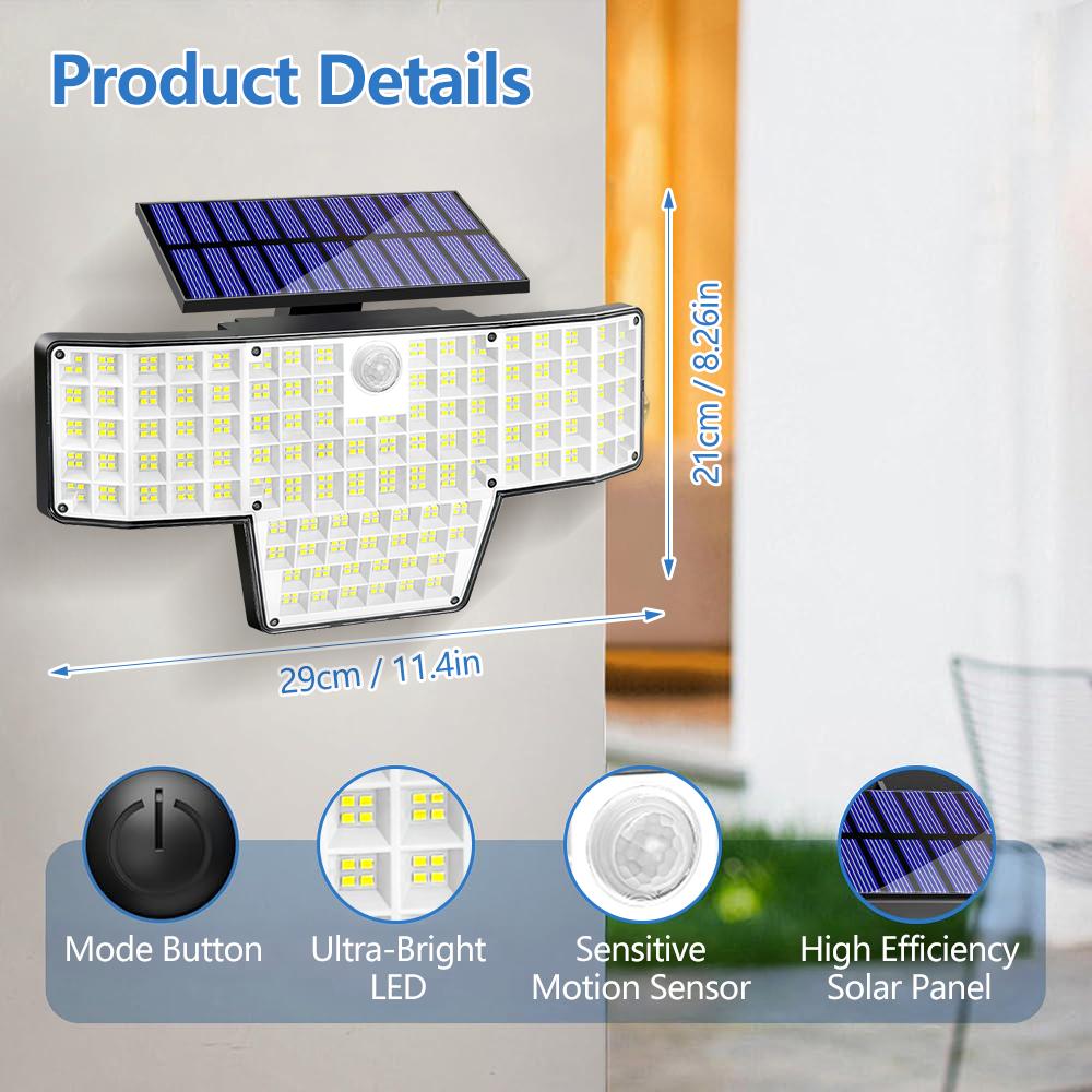 1/2 Packs 448 LED Solar Powered Security Lights Motion Sensor 3 Modes IP65 Waterproof Outdoor Wall Flood Lights for Garden Yard