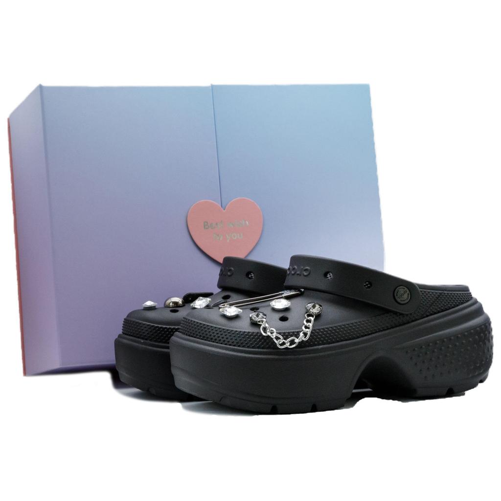 Crocs Stomp Gender-Conforming Needle EVA Simple Fashion Trend Casual Gift Box Edition Hole Shoes Unisex Style Black