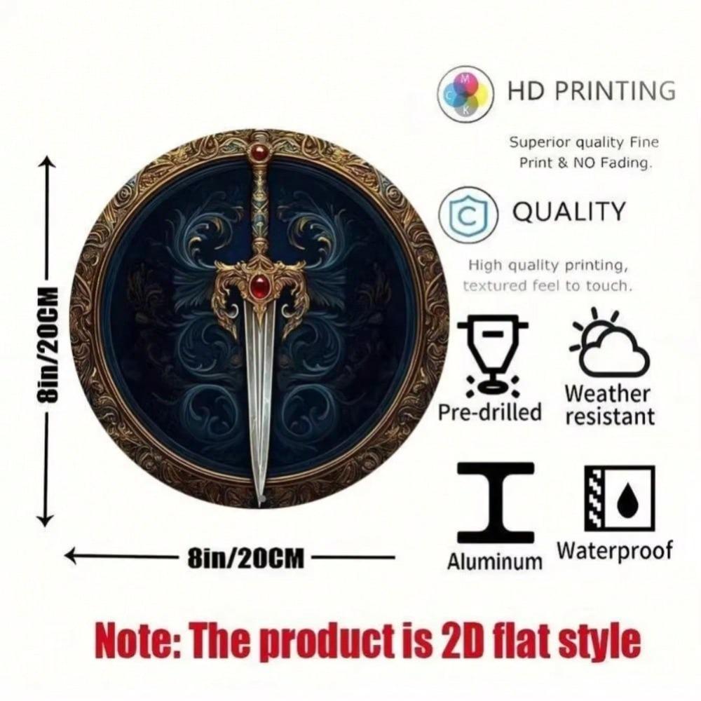 Fantasy Sword Metal Wall Art Round Aluminum Sign Home Decor
