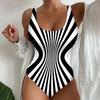 Women's One-piece Neck Hanging One-piece Swimsuit, Irregular Stripe Design, High Waisted Swimsuit, Soft Fabric, for Beaches and Swimming Pools
