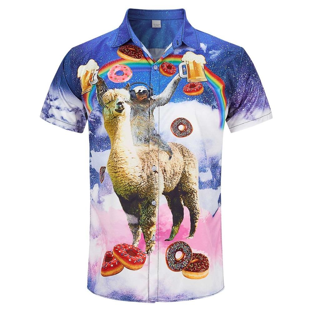 Cămașă Hawaiiană de Plajă pentru Bărbați Imprimeu 3D Animal Amuzant Tricou Top Casual cu Mânecă Scurtă Butonată Cămași Aloha de Vacanță Streetwear