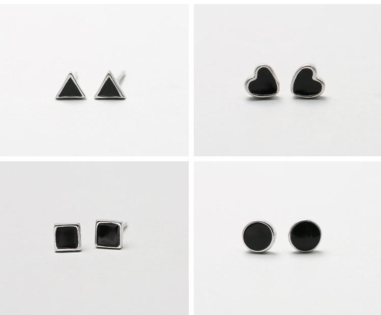 925 Sterling Silver Anti-Allergic Heart Stud Earrings for Men & Women - Simple Korean Style Black Cartilage Earrings