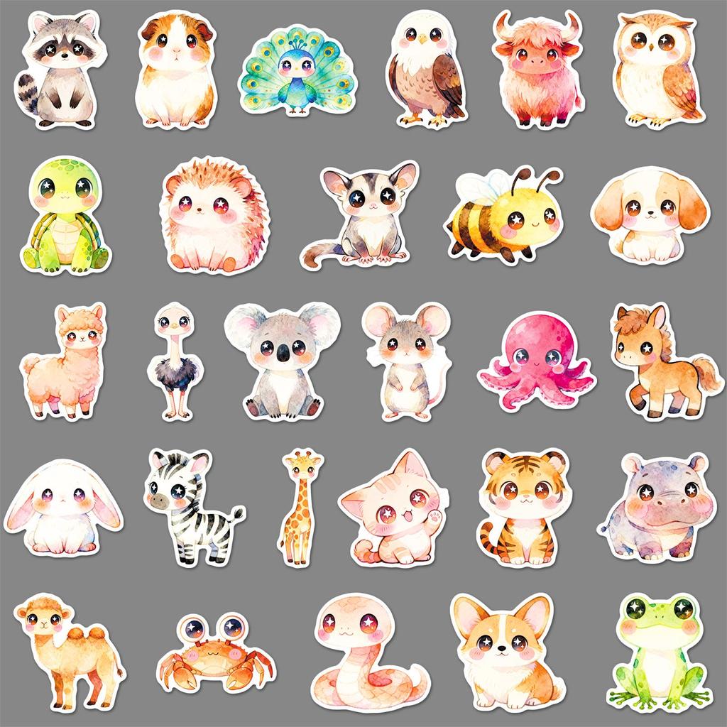 55 Cute Large-Eye Animal Stickers for Journals, Thermos Cups, Refrigerators, and More