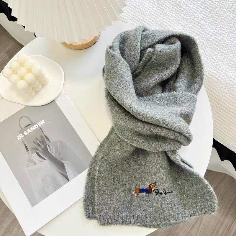 Korean Style Thickened Winter Puppy Embroidery Scarf - Warm, Versatile, Windproof Shawl for Women