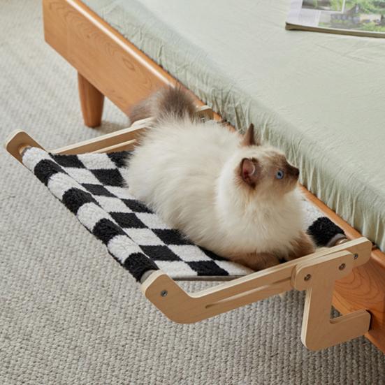 Bedside Cat Hammock Adjustable Cat Bed Window Perch with Wood Frame No Drilling Installation Pet