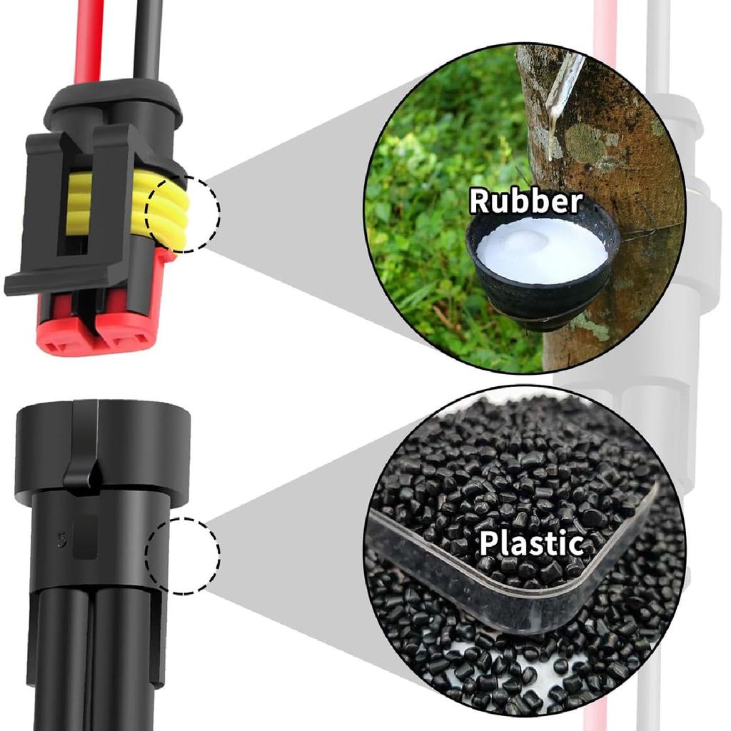 SensaBliss 2 Pin Waterproof Connector 5 Kit 20AWG Car Wire