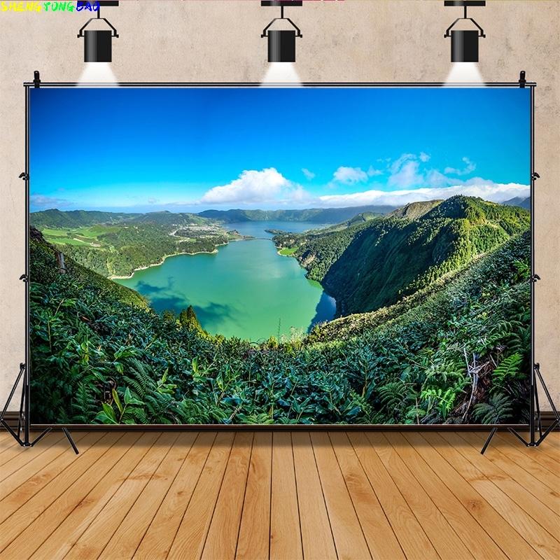 Photography Background Blue Sky And White Clouds Road Snowy Mountains Clouds Beautiful Scenery Backdrop Landscape Seaside FJ-06