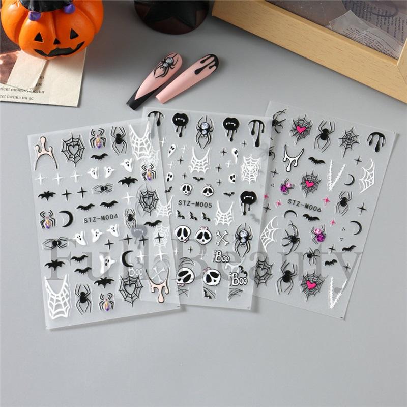 New nail art stickers Halloween micro-engraved love spider web spider skull funny cartoon nail art stickers