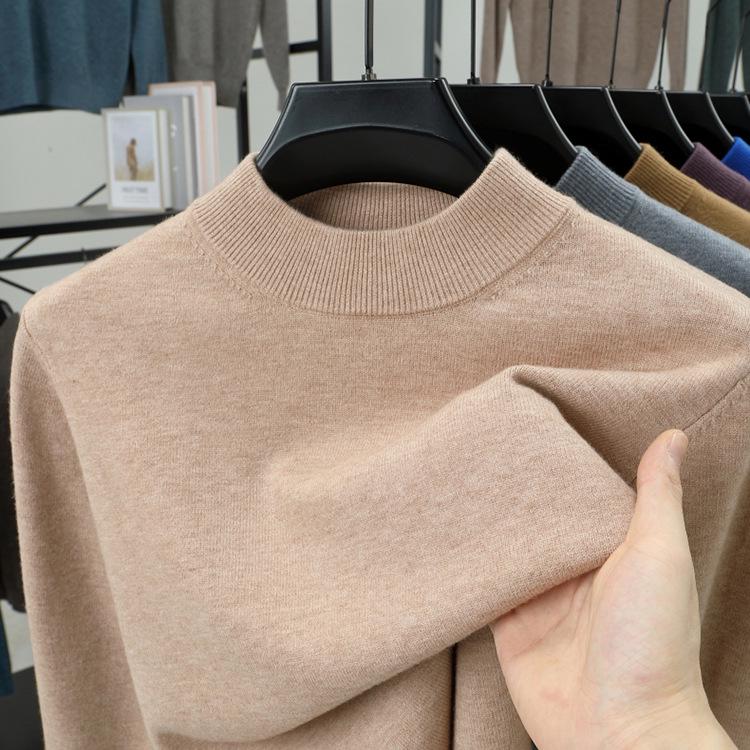 Men's Winter Knitted Wool Sweater with Half-High Collar