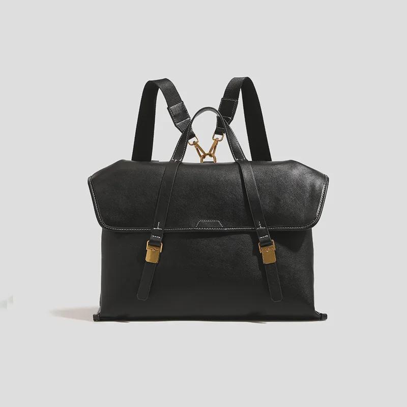 2024 High-End Retro Briefcase Backpack: Large-Capacity Commuter Tote & Laptop Bag