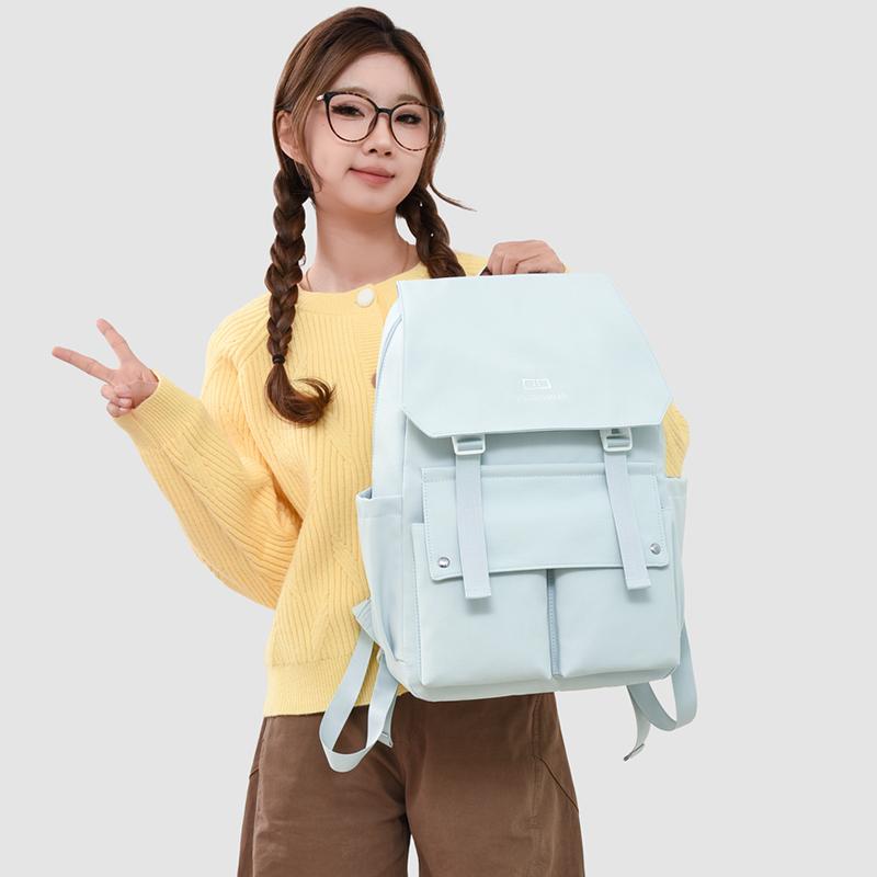 Preppy Einfarbiger Schulranzen Damen Rucksack mit großem Fassungsvermögen