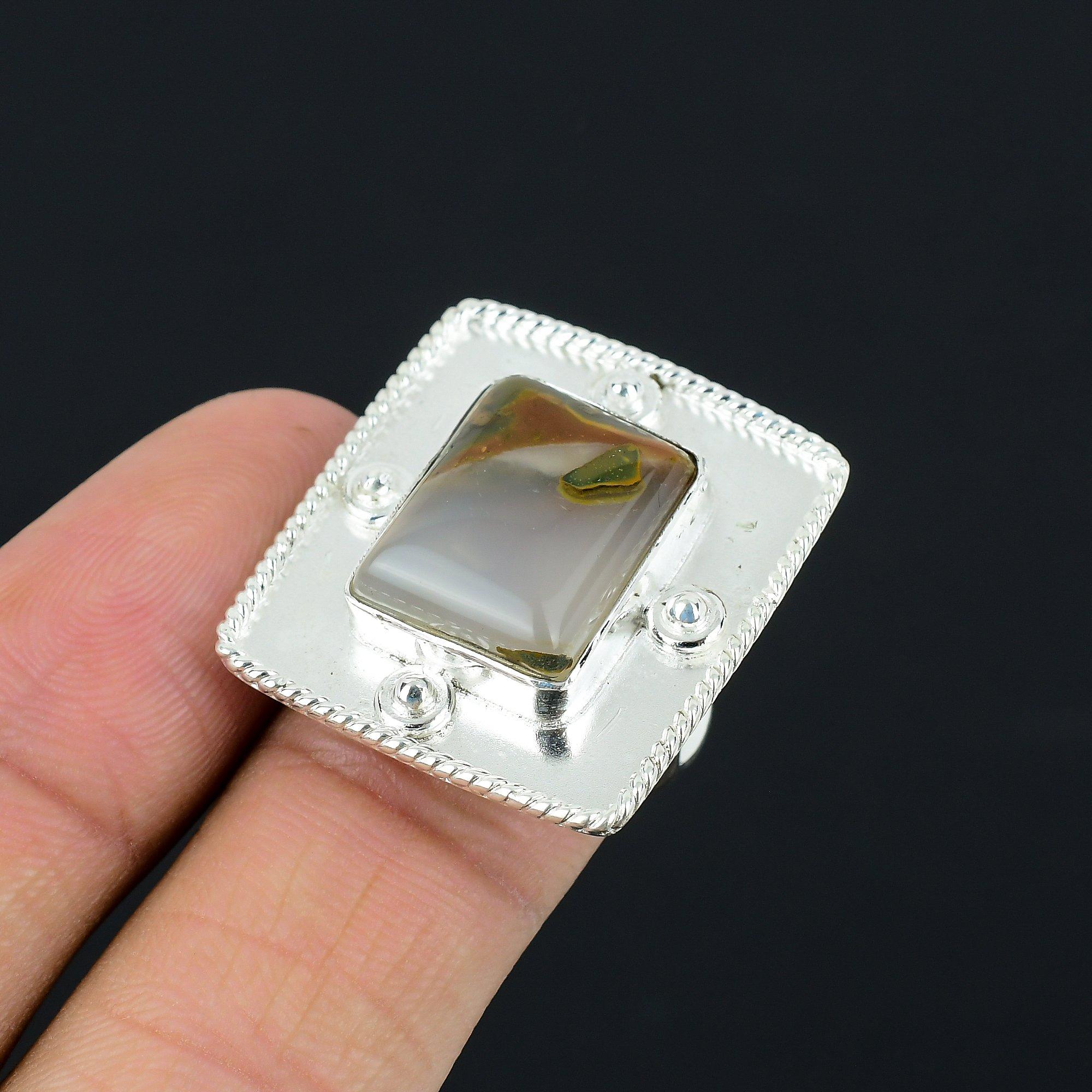 925 Sterling Silver Montana Agate Stone Handcrafted Stackable Boho New Ring US 8 8