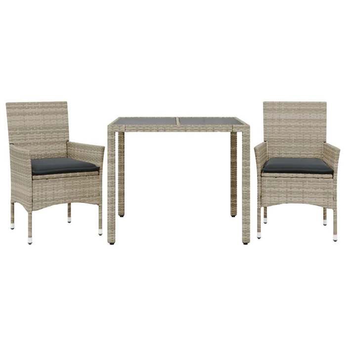 VidaXL Garden Dining Set with Cushions 3 Pcs Rattan and Glass 3278573