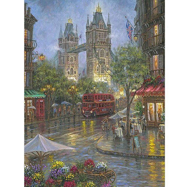 Scenery DIY 5D Diamond Painting Full Round Drill City Street Diamond Embroidery Cross Stitch Rhinestone Mosaic Home Decor Gift