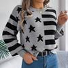 Women's Casual Star Striped  Long Sleeve Pullover Sweater