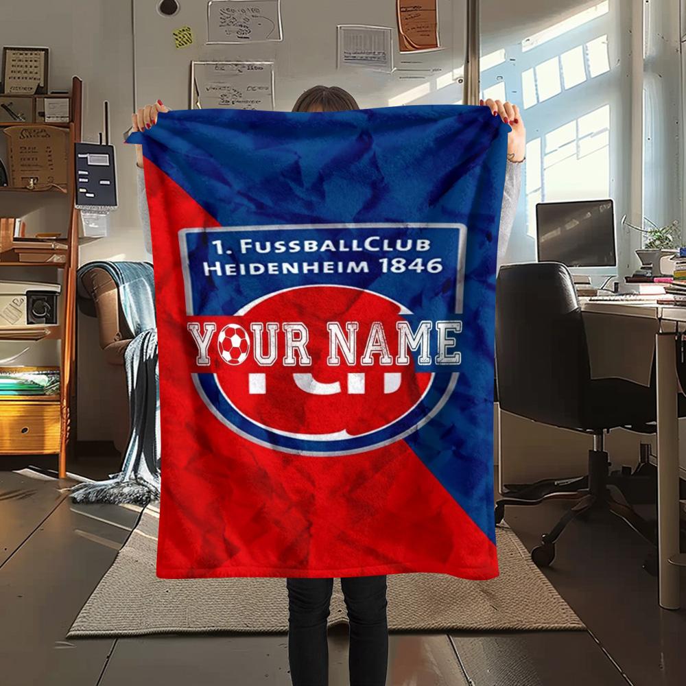 1 Stück FC Heidenheim Wappen Benutzerdefinierter Name Gemustert Flanelldecke Geeignet für Alle Jahreszeiten Für Heimdekoration Wärme Und Komfort Geschenke Feiertagsgeschenk