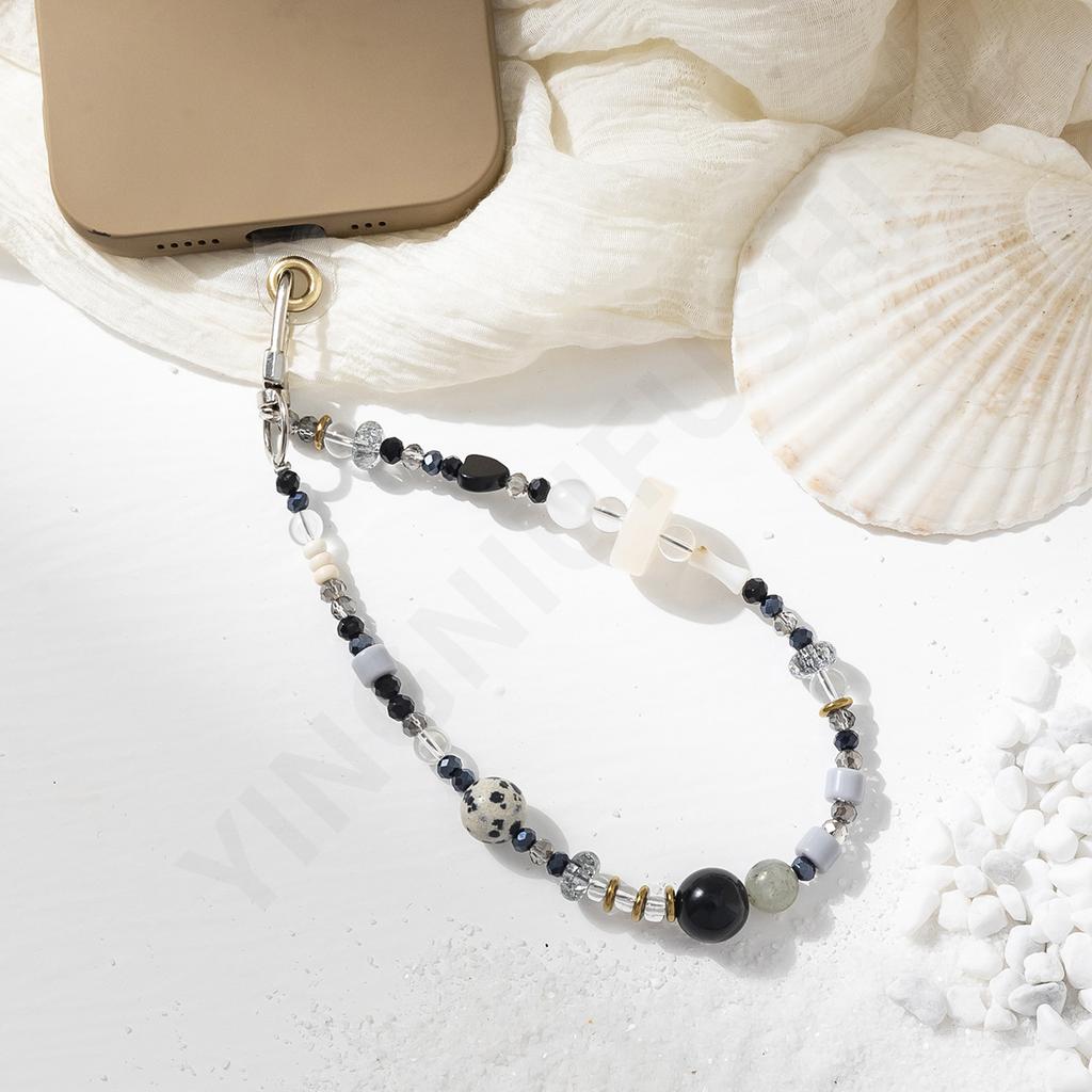 Natural Stone Beaded Mobile Phone Chain Women's Fashion Design Sense Mobile Phone Lanyard Short Anti-lost Mobile Phone Lanyard