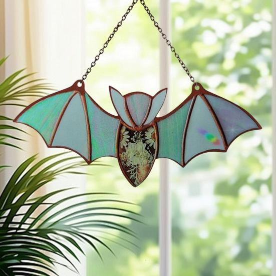 Bat Stained Glass Sun Catcher Translucent Window Hanging Decoration Handmade Acrylic Wall Art Light Catcher for Halloween Home Decor