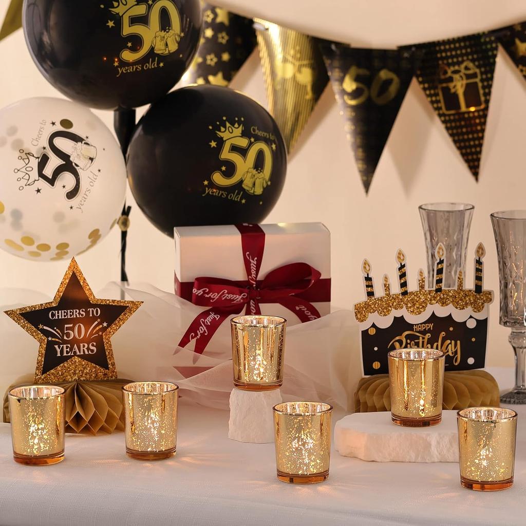 Guld Votivljushållare 12 st Fläckigt Glas Värmeljus för Bröllopsfester Hotell Kafé Bar Födelsedag Hemdekoration Festgåva