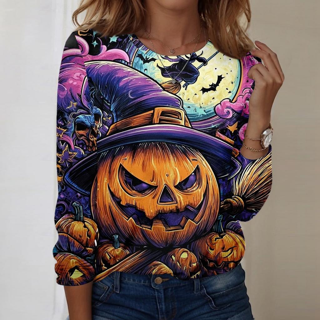Women's Halloween Printed Round-neck Loose Long-sleeved Top