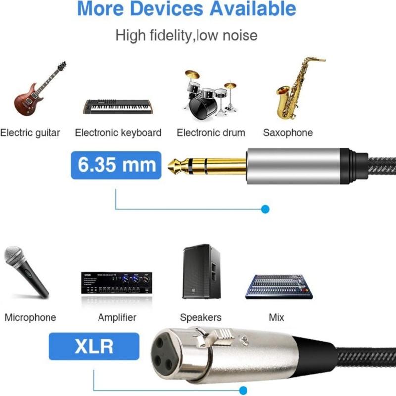 Nylon Braideds 3Pin Female to 6.35mm Stereo Sound Cable with Gold Plateds Connectors for Clear Signal Transmission