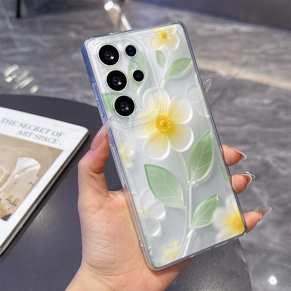 Translucent Yellow Flower Phone Case for Samsung Galaxy S26 S25 S24 S23 S22 S21 S20 FE Plus Lucency TPU Protection Cover