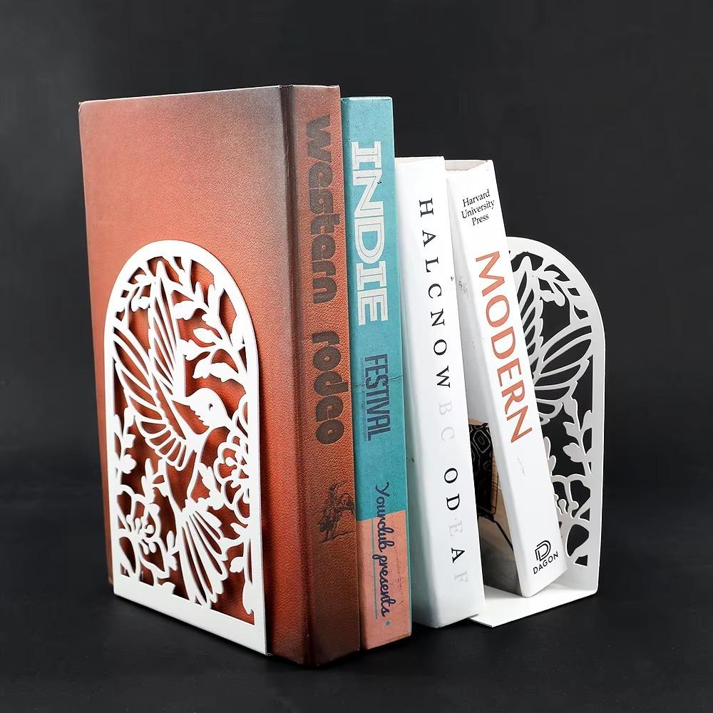 2pcs Swallows and Flowers Bookends Iron Book Support Exquisite Desktop Book Holder Office Supplies