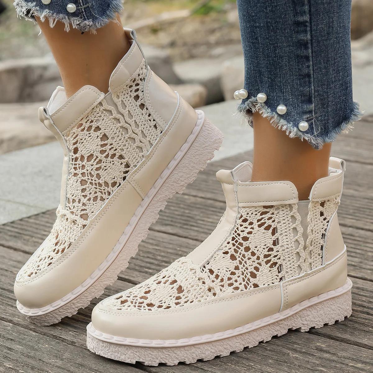 

Модная женская обувь 2025 Новые летние тонкие дышащие сандалии Женские универсальные короткие ботинки Молния Сетка Ажурная Открытая обувь Zapatos De Mujer 38 бежевый