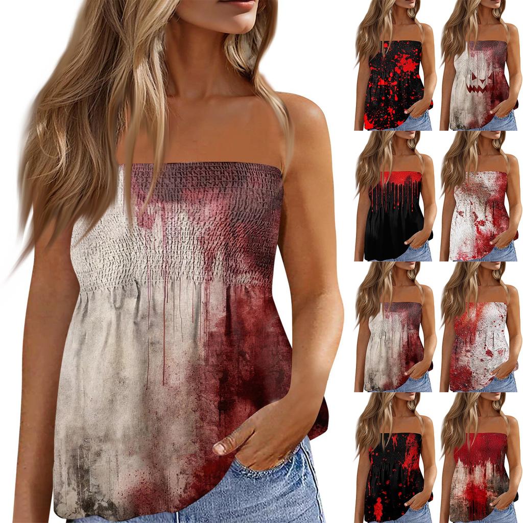 Trubkové topy pro ženy, roztomilé sexy tričko bez rukávů s potiskem mimo rameno