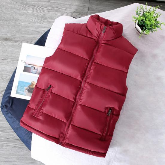 Autumn Winter Men Vest Solid  Color Thickened Stand Collar Zipper Slim Fit Sleeveless Jacket for Daily Wear