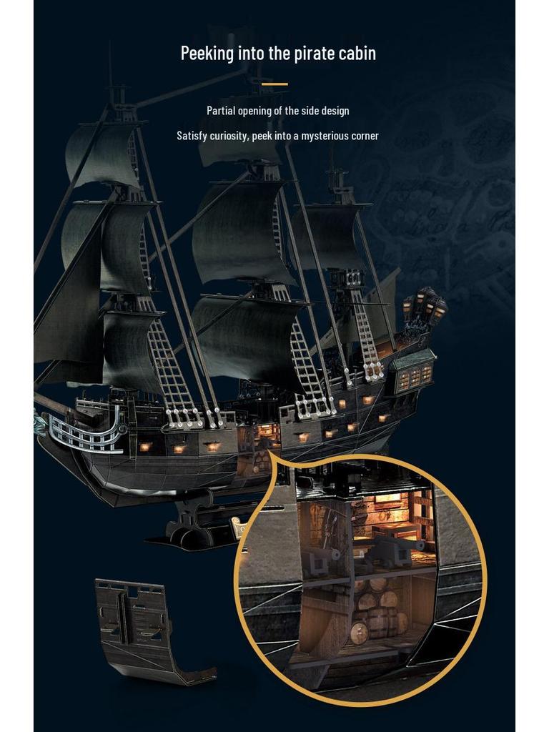 Lewo 3D Puzzle LED Black Pearl Pirate Ship - High Difficulty Stress Relief for Adults