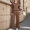 Damen 2-teiliges Freizeit-Outfit-Set mit durchgehendem Reißverschluss, Kragen und langen Ärmeln sowie Hose mit weitem Bein
